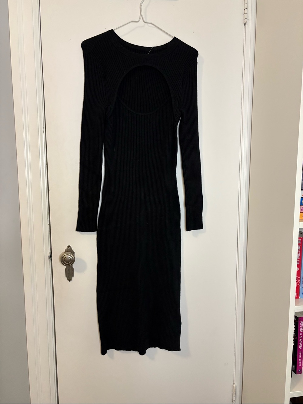 Abercrombie & Fitch Black Ribbed Long-Sleeve Dress with Front Cutout